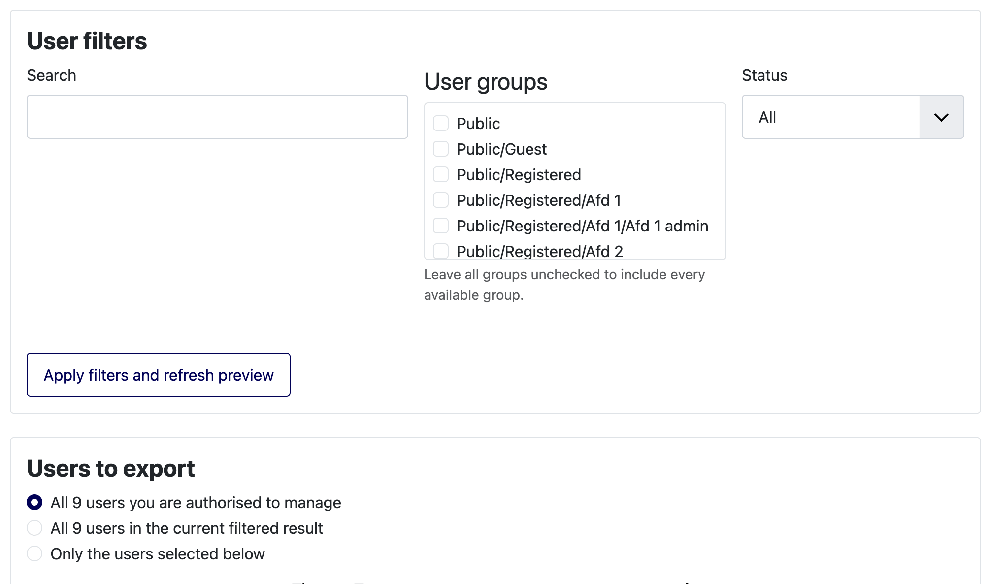 12 export filter users